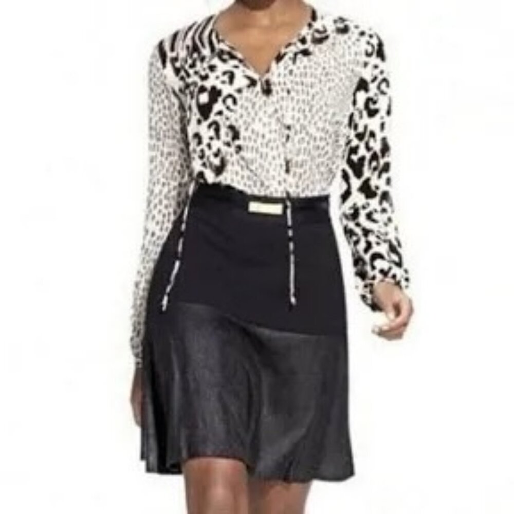 Cabi Women's Mixed Media Faux Leather Mini Pull-On Skirt Size XS Style # 548